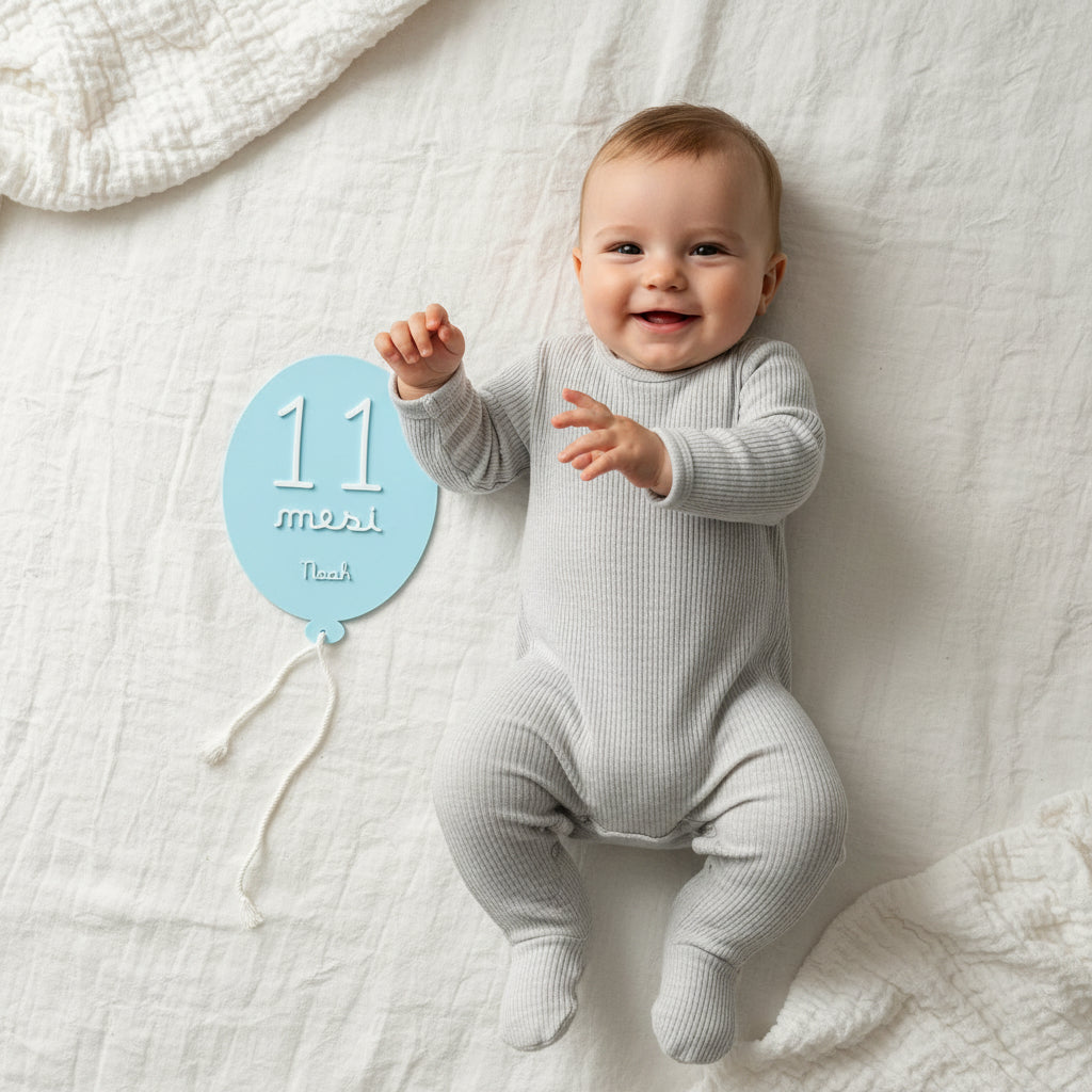 Set 13 Milestone Card Neonato Palloncino 3D - Targhette Primi Mesi Personalizzate con Nome, Regalo Nascita