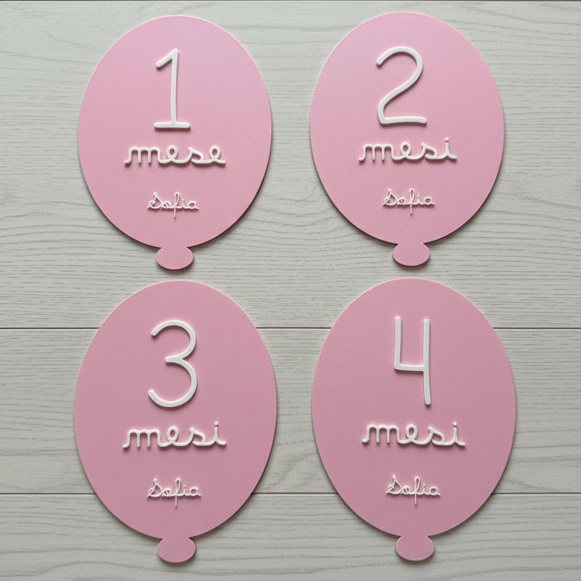 Set 13 Milestone Card Neonato Palloncino 3D - Targhette Primi Mesi Personalizzate con Nome, Regalo Nascita