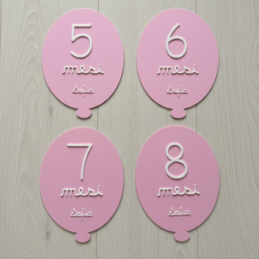 Set 13 Milestone Card Neonato Palloncino 3D - Targhette Primi Mesi Personalizzate con Nome, Regalo Nascita