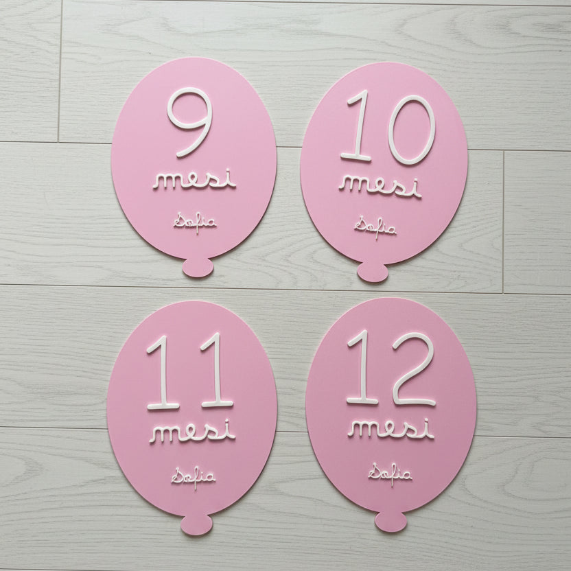 Set 13 Milestone Card Neonato Palloncino 3D - Targhette Primi Mesi Personalizzate con Nome, Regalo Nascita